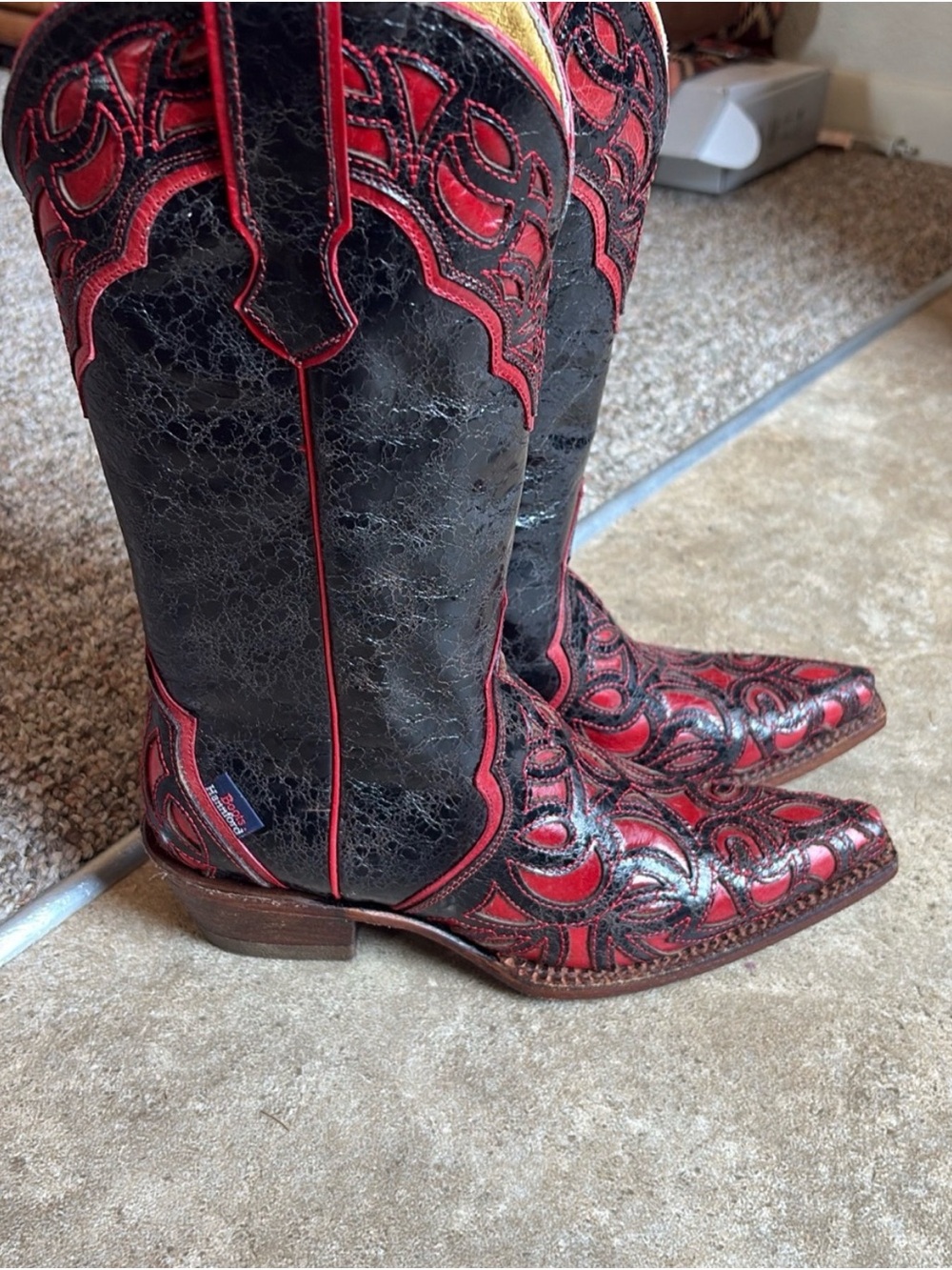 Black and Red Embroidered Western Cowboy Boots